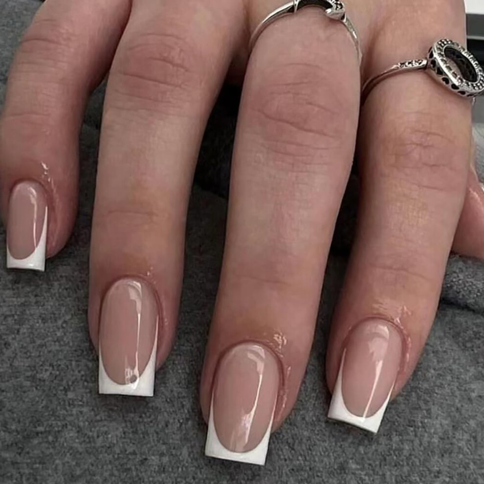 Pink Coffin French Press On Nails Ballerina Shape Fake Acrylic Nails Set 24Pcs Reusable