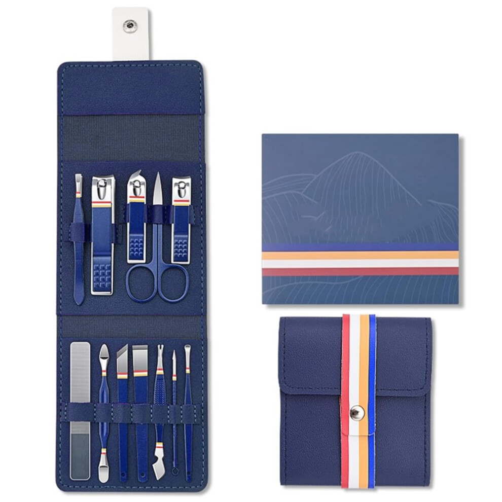 Manicure Set Stainless Steel Nail Clippers 12pcs Professional Kit with Compact Travel Case Blue