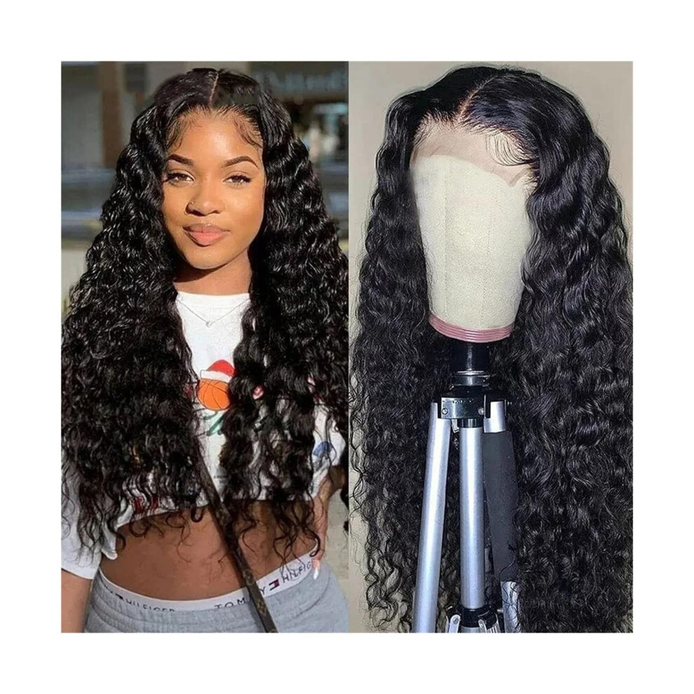 Unisex 5X5 Deep Wave Lace Closure Wig Peruvian Human Hair Glueless Pre Plucked Transparent Lace 1440Inch