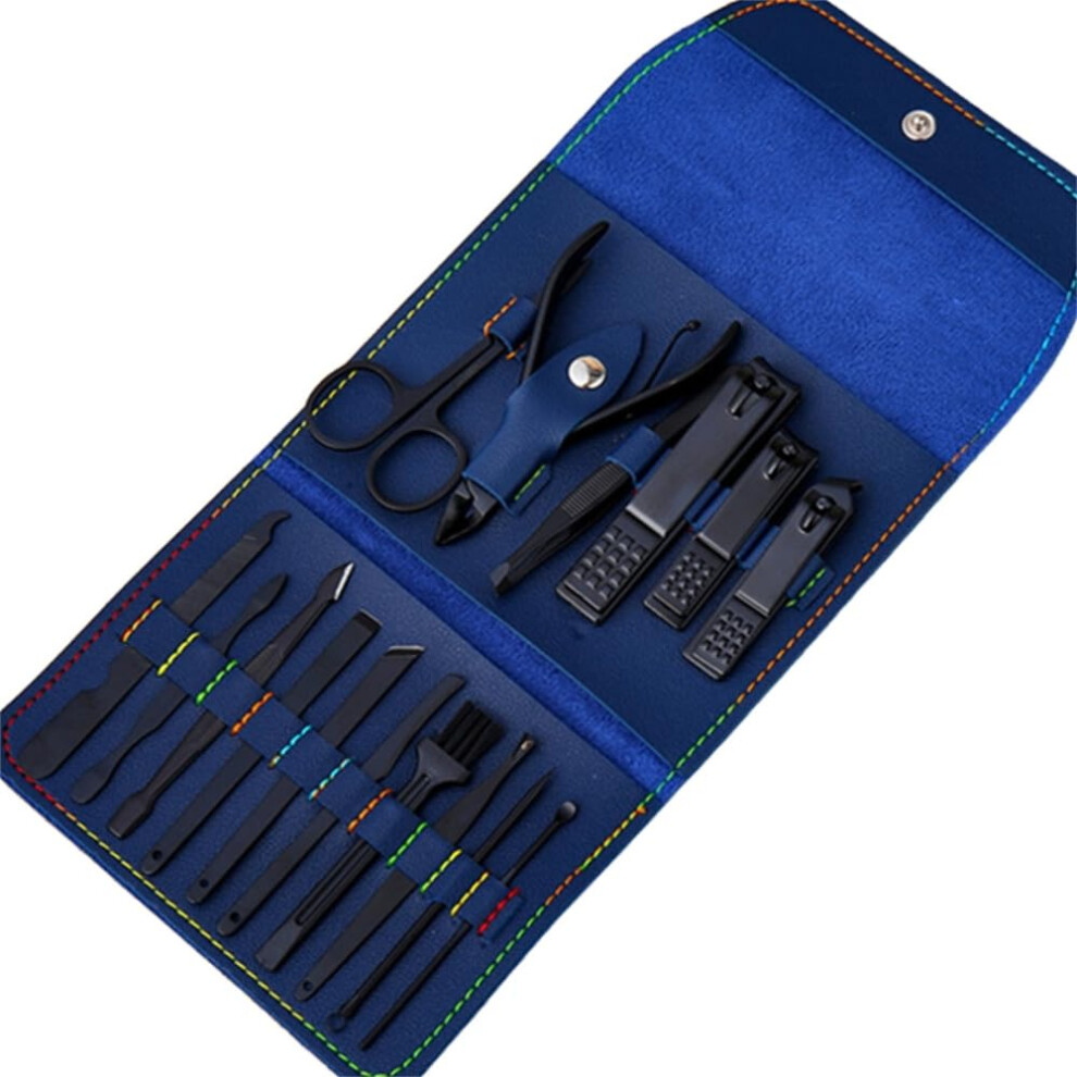 Manicure Set Stainless Steel 16pcs Nail Clippers Pedicure Kit with Leather Case Grooming Tools