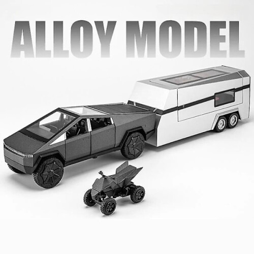 1/32Tesla Cybertruck με αυτοκίνητο τουρισμού, τροχόσπιτο, χυτό μεταλλικό παιχνίδι,