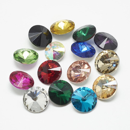 Γυάλινο Στρας με Μυτερή Πλάτη Cabochons Rivoli Στρας με Πολύπλευρη Πλάτη, Μικτό Χρώμα 14x7