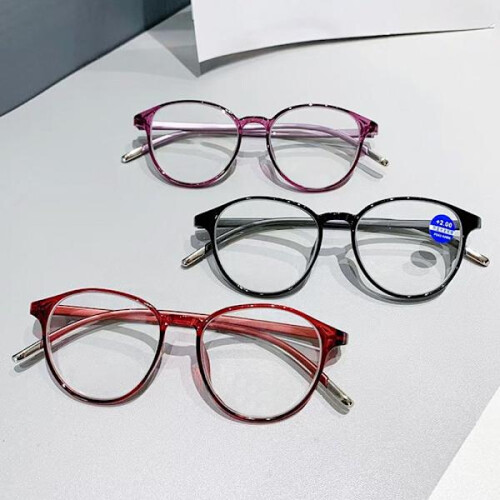 Lesebrille mit Blaulichtfilter, runde Brille, Lila, Stärke 400 2
