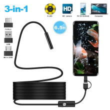 Telecamera a serpente USB da 1,98 m (6,5 piedi) 0,3 MP IP67 Micro endoscopio impermeabile con porta Type-C 6 luci LED per OTG Android Windows MacBook