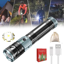 Torchmaster X9 Taschenlampe, 8 Modi, einstellbarer Zoom, wiederaufladbare LED-Taschenlampe mit hoher Leuchtkraft für Zuhause und Camping (Silber)