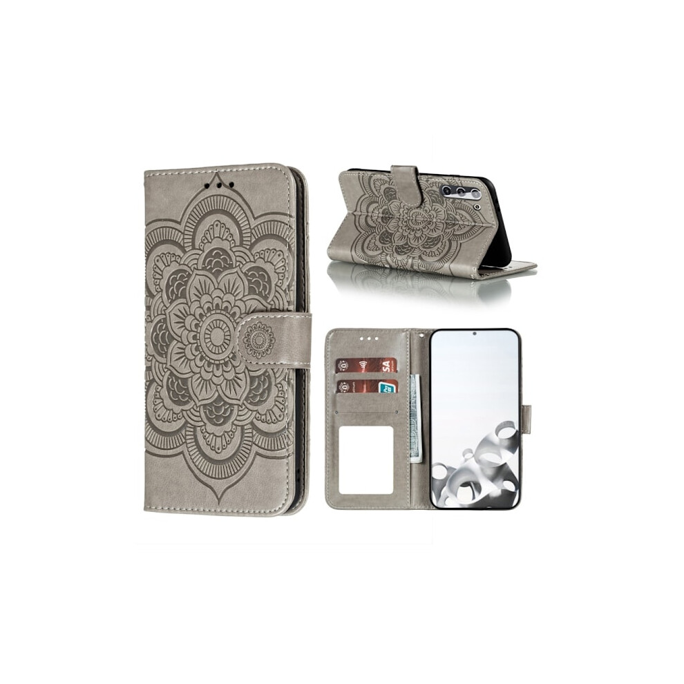Compatible With Samsung Galaxy S21 - Mandala Leather Case - Grey 9433291384176