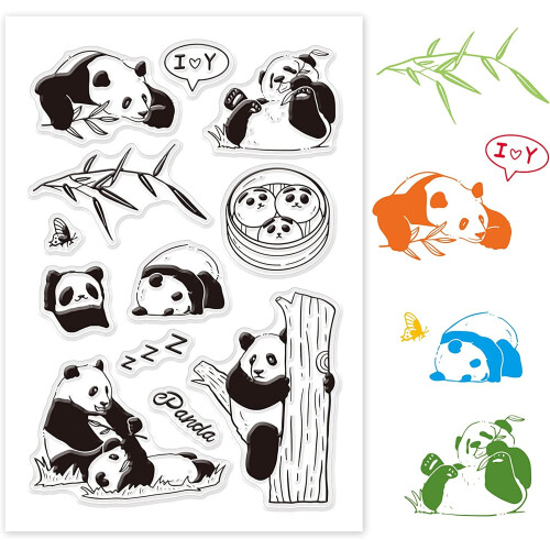 Σφραγίδα σιλικόνης Panda Clear Stamps από μπαμπού Panda για διακόσμηση και DIY Scrapbooking