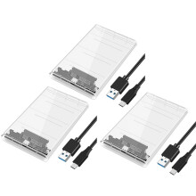Gabinete para 3 HDDs USB 3.0/Tipo-C de 2,5 polegadas, compatível com SSDs SATA3 e USB 3.0. Transparente, com conexão de 5 Gbps.