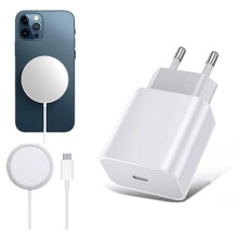 Kompatibel med iPhone magnetisk Magsafe-oplader (trådløs) med vægoplader hvid