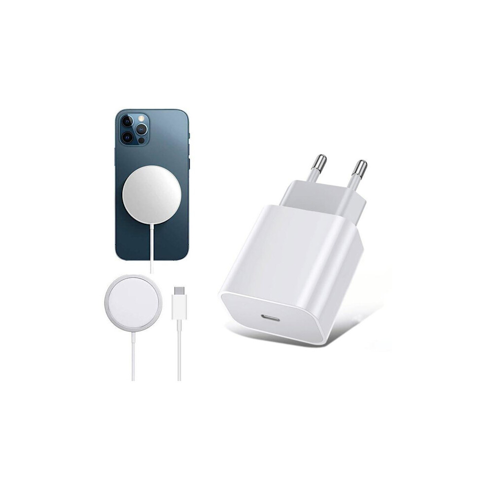 Compatible With Iphone Magnetic Magsafe Charger (Wireless) With Wall Charger White 9433291384572