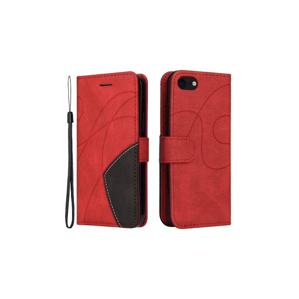 Textu Leather Compatible With Iphone Se (2022) / Compatible With Iphone Se 2020 / Compatible With Iphone 7 Case With Wrist Strap - Red 9433291384633