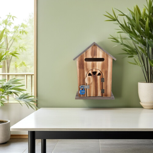 Locking Wood Mailbox Light Brown Wall-Mounted Suggestion Box 2