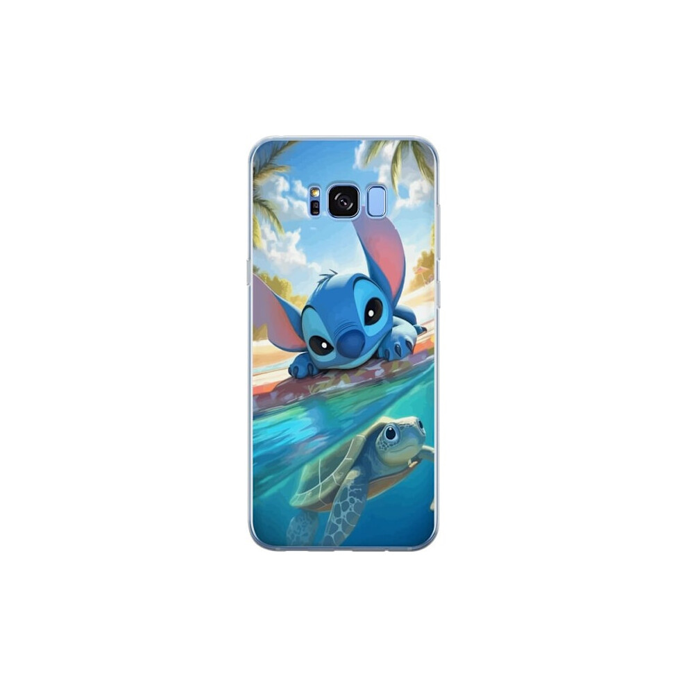 Compatible With Samsung Galaxy S8 Transparent Case Stitch With Turtle - Cute Alien In Tropical Beach Setting From Disney Blue 9433291384688