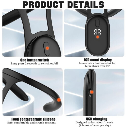 Precise Sensor Technology Posture Corrector with USB Rechargeable, Vibrating Reminder for Back Posture Monitoring, Real Time Feedback Smart Trainer, 2