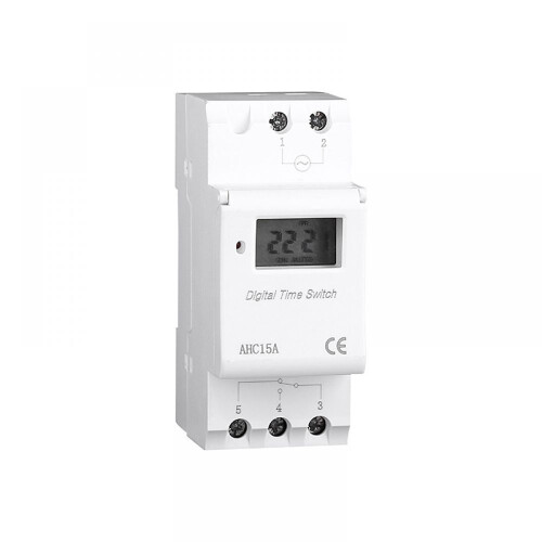 Programmable Timer Switch for DIN Rail Mount, Digital Time Control with LCD Display and Manual Override Function, SPDT Relay 16A High Precision Timer