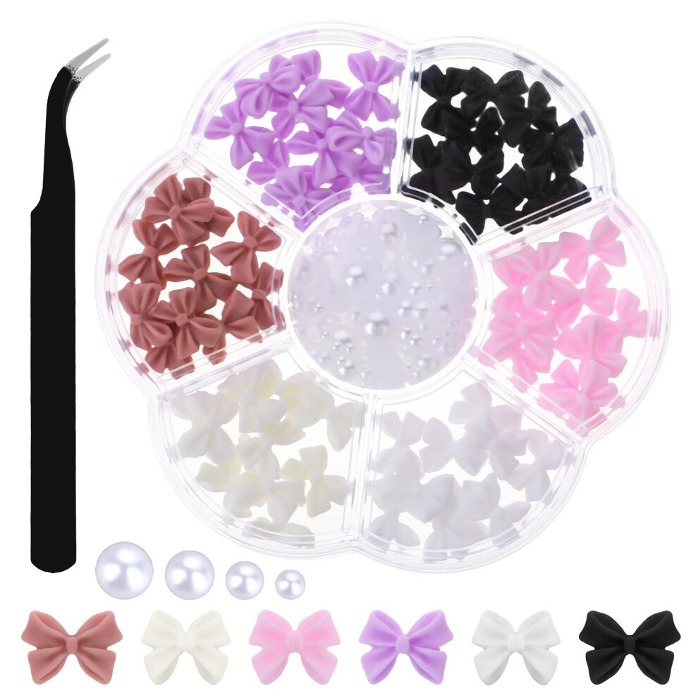 Nail Art Decorations 3D Acrylic Bow Charms with Rhinestones, 7 Styles DIY Accessories Set