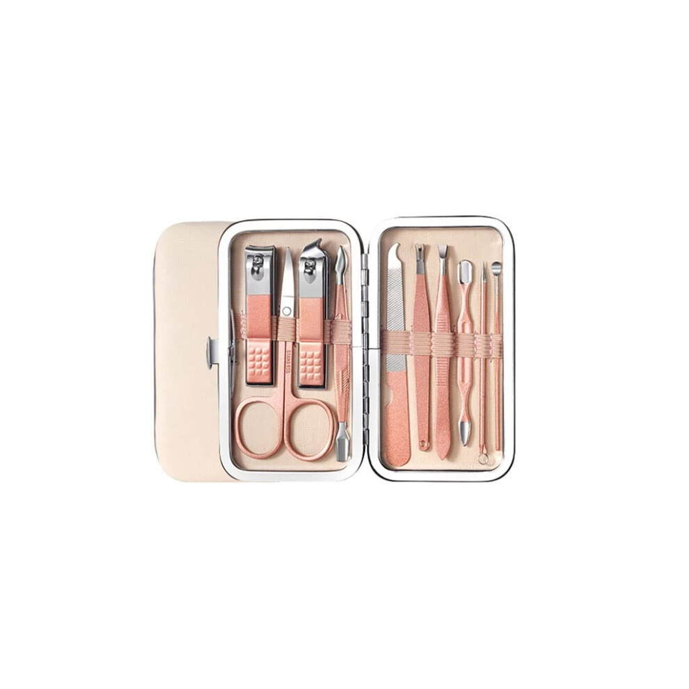 Manicure Set with Sharp Precision Blades, 10Piece Travel Nail Clippers Kit, Rose Gold