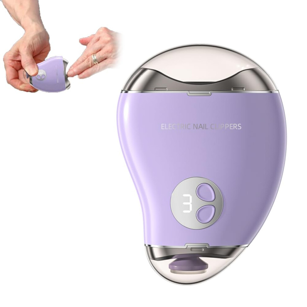 Purple Electric Nail Clipper With Lcd Display, 3Speed Rotary Polishing, Rechargeable,