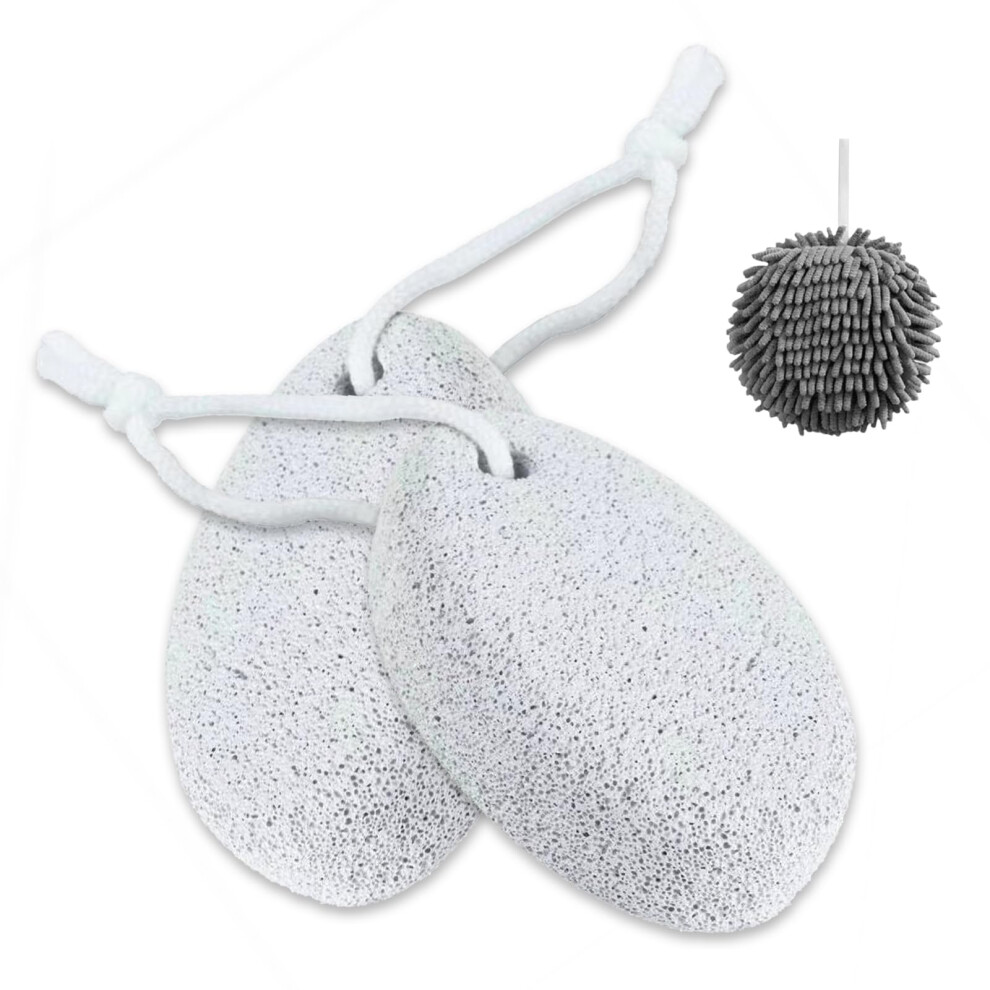 Natural Pumice Stone for Feet Callus Removal with Soft Towel, Exfoliates Rough Skin