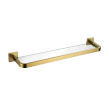 Bathroom Glass Shelf with Gold Frame, Wall Mounted Tempered Safety Glass 40cm Stainless Steel Support