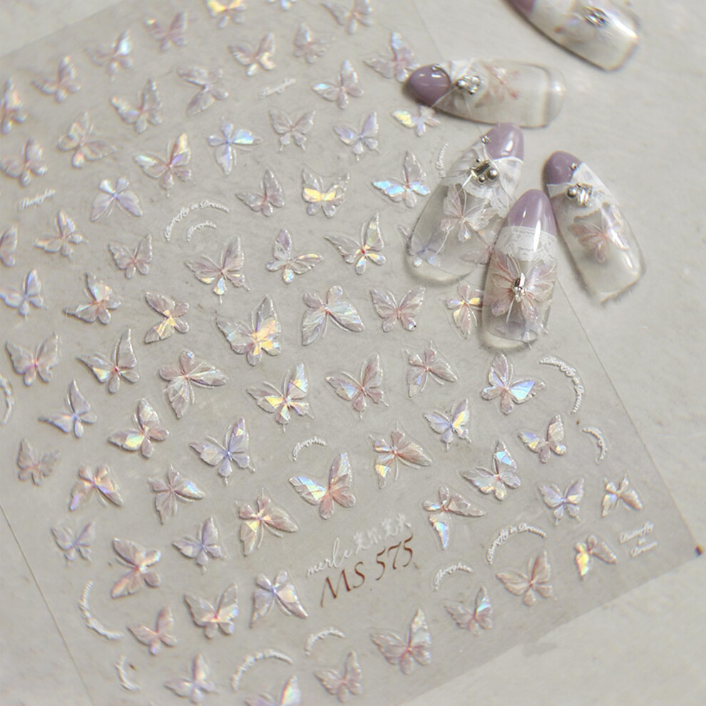 Butterfly Nail Stickers with Holographic 3D Effect, SelfAdhesive Decals for Acrylic and Gel Nails