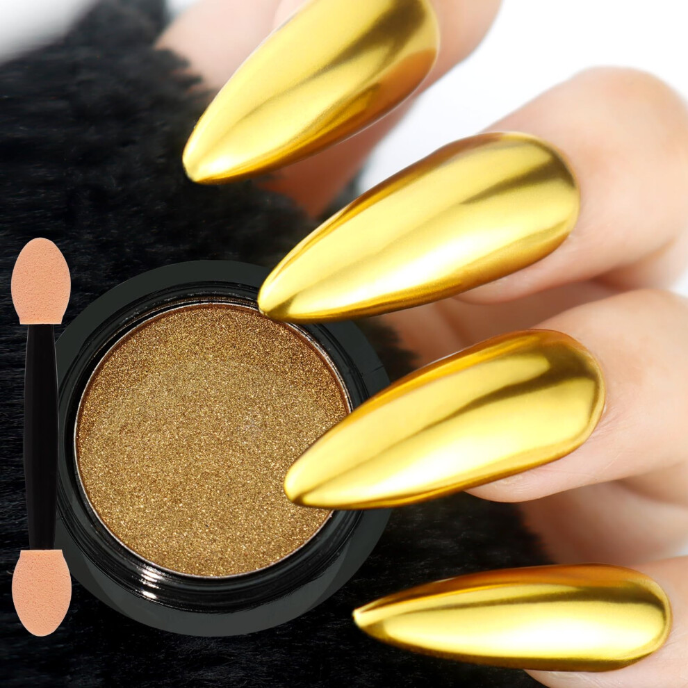 Gold Chrome Nail Powder True Mirror Pigment Longlasting Shine For Gel Polish Nail Art