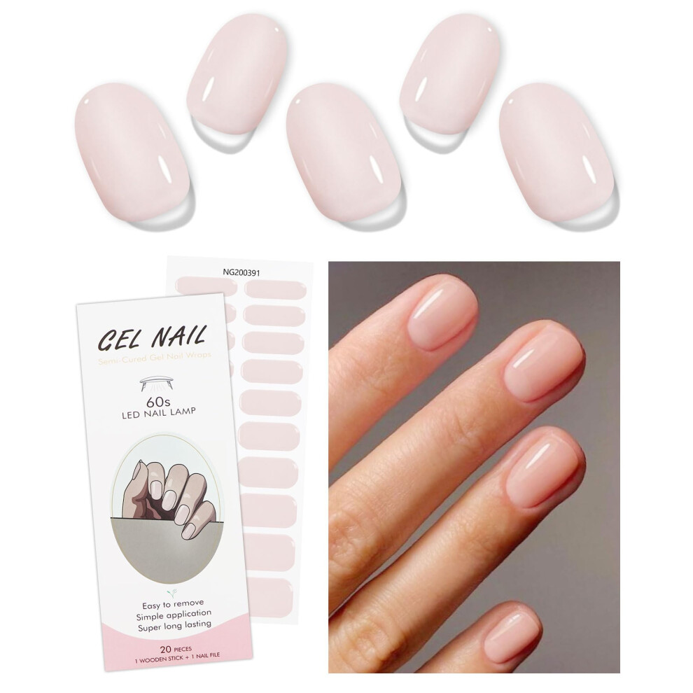 Gel Nail Strips Semi Cured Gel Nail Stickers for UV Lamp with File Wipes Salon Style Manicure