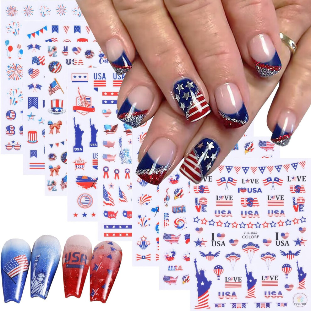 9 Sheets 4th of July Nail Stickers with Patriotic Designs, SelfAdhesive Independence Day Nail Art for Women