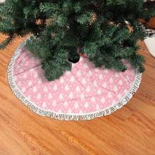 Weihnachtlicher Baumrock mit Fransen und Spitze, verspieltes Weihnachtsmotiv mit Schneeflockenmuster in Rosa und Weiß, weich, leicht und angenehm