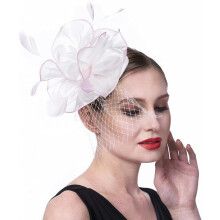 Fascinator-Hut für Damen und Mädchen, Cocktail-, Teeparty-, Flapper-Kopfschmuck, Kentucky Derby, Hochzeit, Ha Fm02-weiß-rosa, mittelgroß