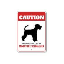 Patruljert av miniatyr schnauzer Forsiktig metallskilt hundehus kjæledyr rase hund størrelse: 8x12 tommer