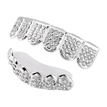 Grills dentaires en argent sterling décorés de diamants pour hommes, effet réaliste, accessoires de cosplay, faux bijoux de style hip-hop doré.