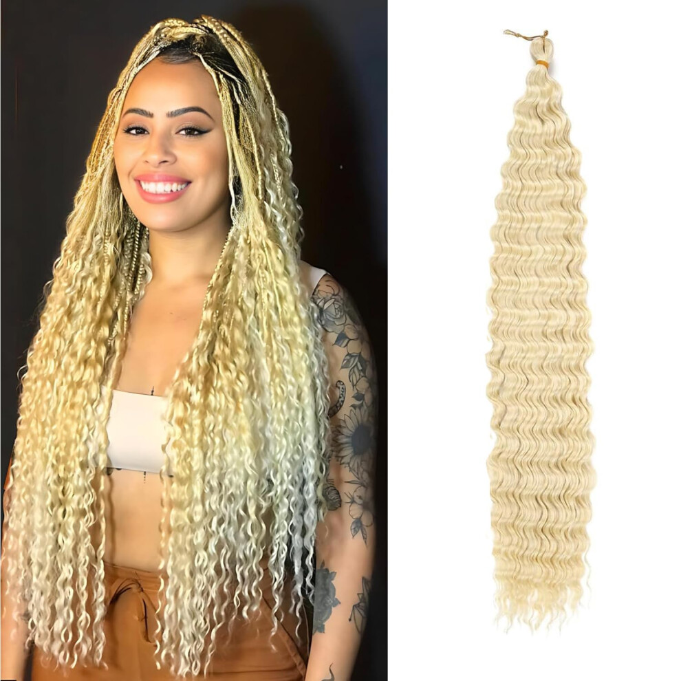 Unisex Black Curly Braiding Hair 50% Human Hair Ocean Wave Crochet Braids For Women 30 Inch 613#