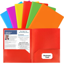 Easygou plastic mappen met vakken, 6 kleuren, stevige map met twee vakken, visitekaarthouder voor kantoor en middelbare school.