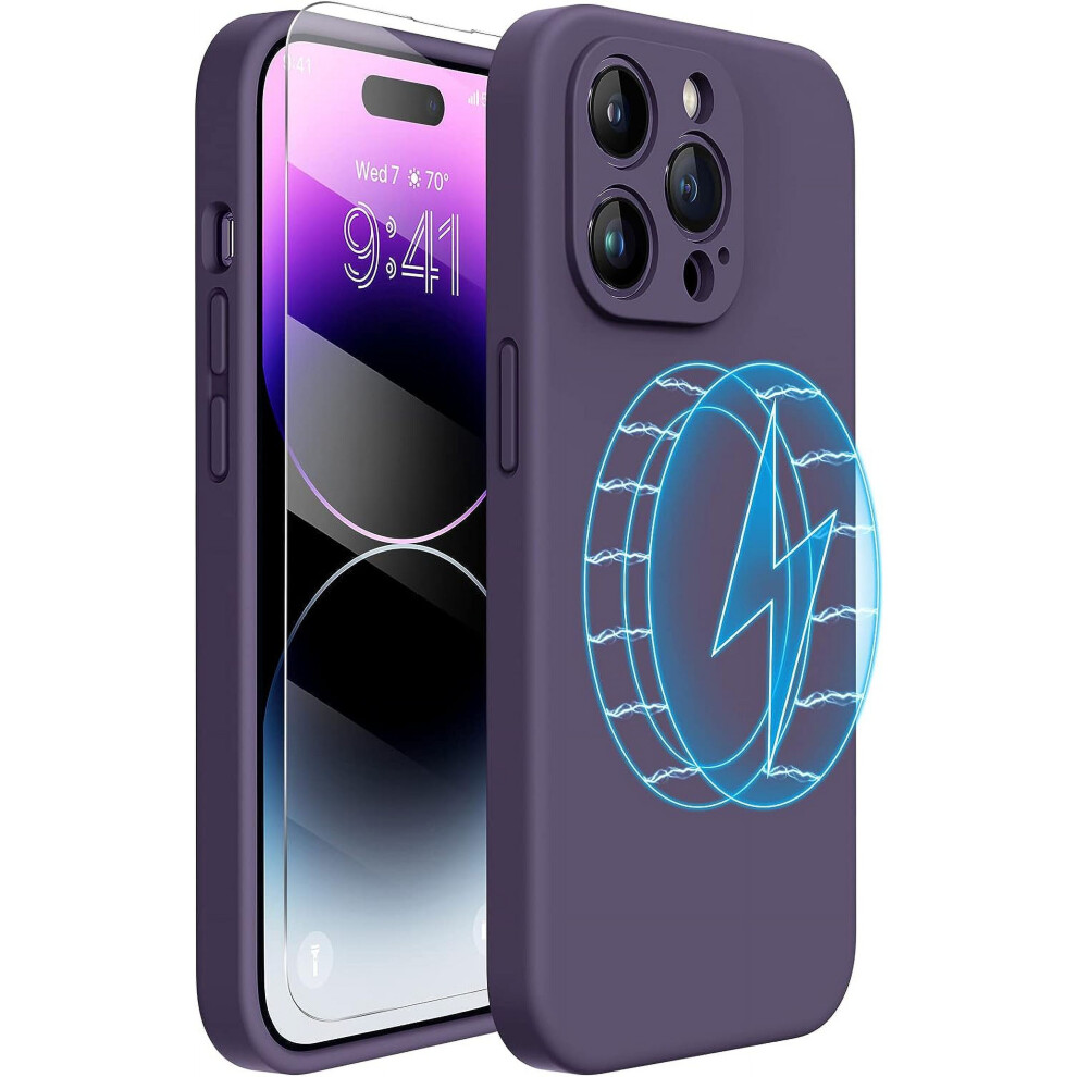 Miracase Magnetic Case Compatible With Iphone 14 Pro Max, Shockproof Liquid Silicone With Screen Protector, Upgraded Camera Protection, 6.7 Inch, 9433291390757