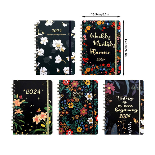 Giyblacko Notebook2024Εξατομικευμένο Εβδομαδιαίο και Μηνιαίο Planner PLANNER Σπειροειδές Notebook 2