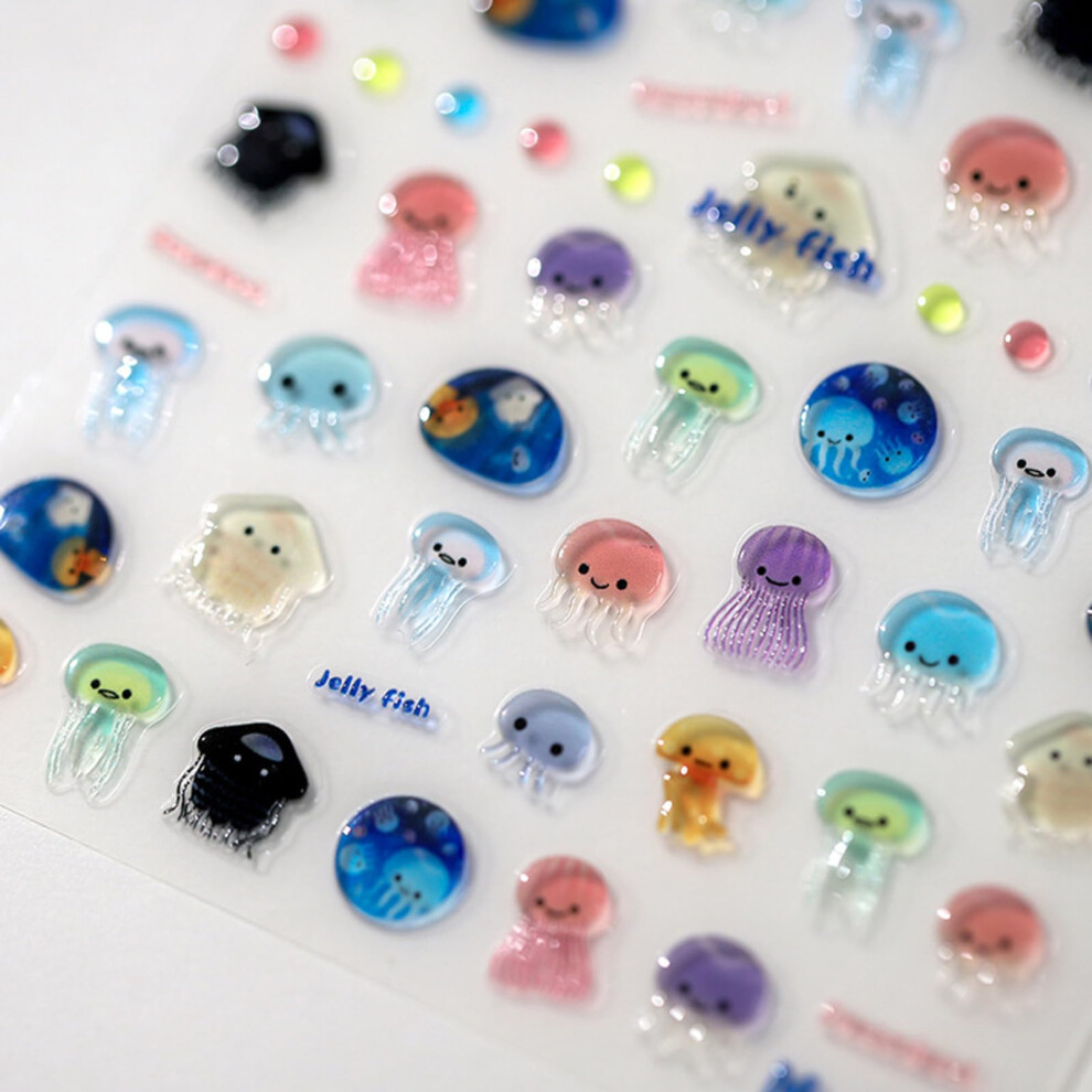 5D Embossed Nail Stickers Ocean Theme Jellyfish SelfAdhesive Multicolor Marine Nail Decals