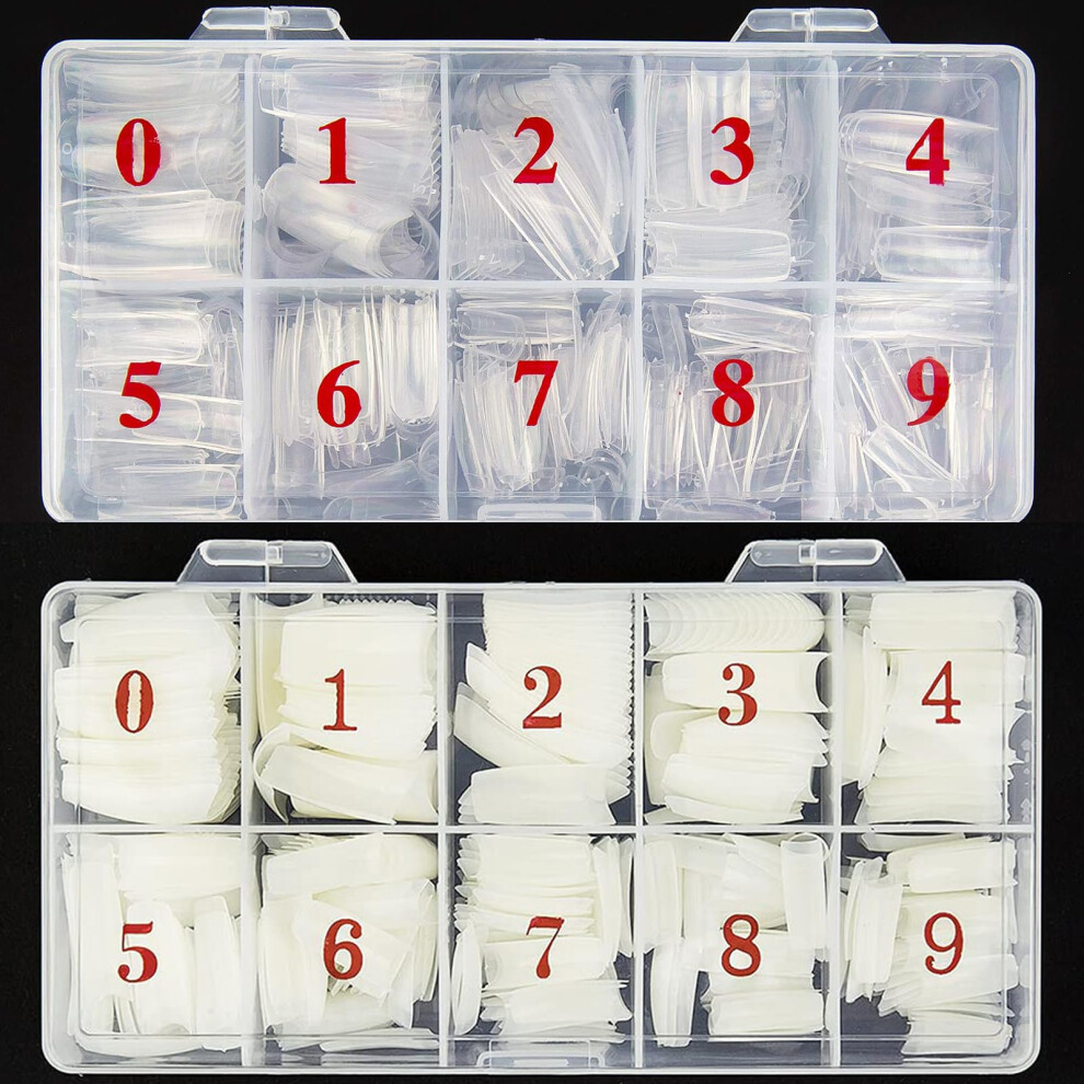 Acrylic Nail Tips Set 500Pcs Clear and Natural False Tips Full Size Range for Salon and Home Manicure