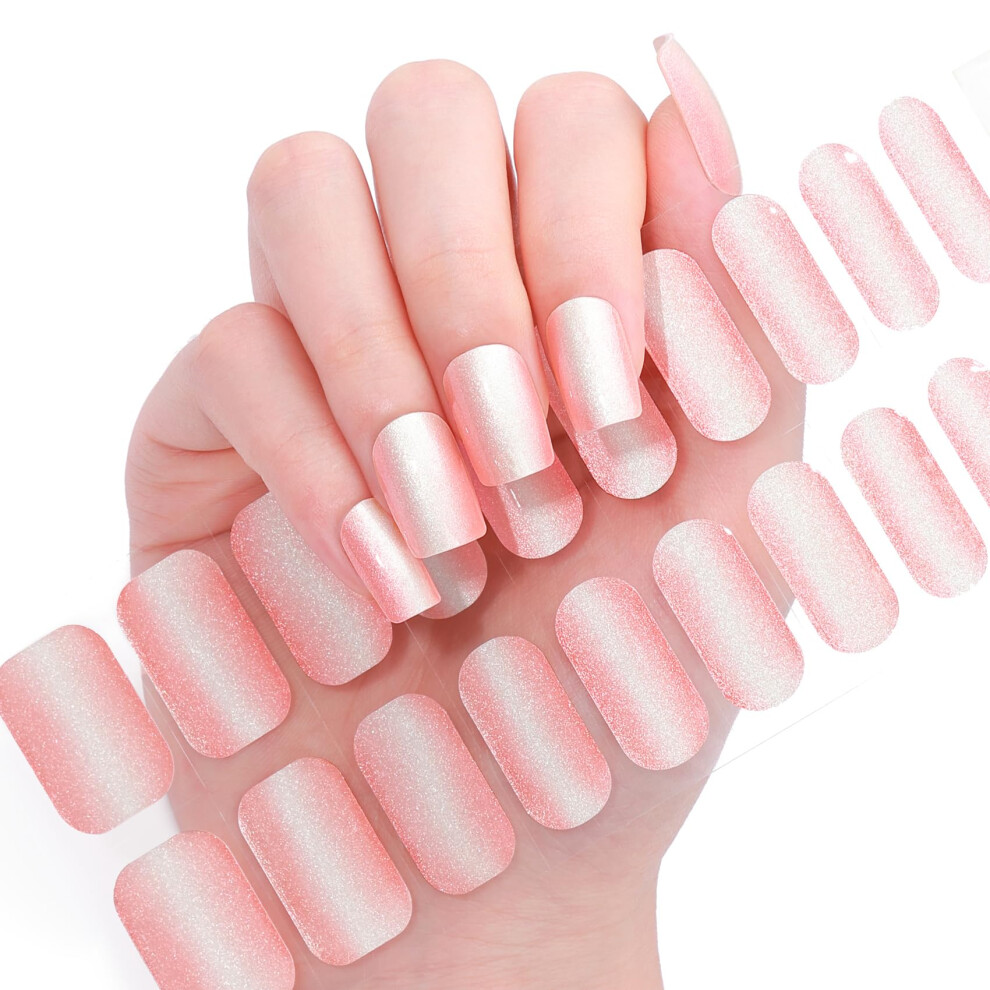 Orange Semi Cured Gel Nail Strips Pearlescent 20Pcs Salonquality Uv Cure Easy Application Kit