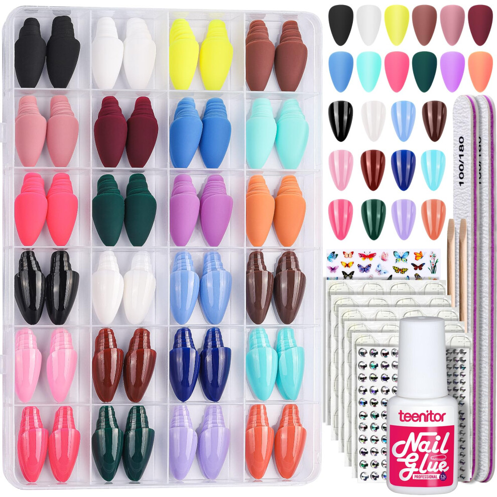 Medium Almond Press On Nails Set, 576 Pcs Matte and Glossy Reusable False Nails with Glue