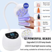 UV LED Nail Lamp 36W Cordless Gel Dryer with Touch LCD, Infrared Sensor, USB Rechargeable Gooseneck