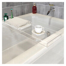 Acrylic Bathtub Caddy Tray with Wine Glass Holder, Clear Bath Bridge for Towels, Books, Perfume and Cosmetic Storage, 76x20x3cm