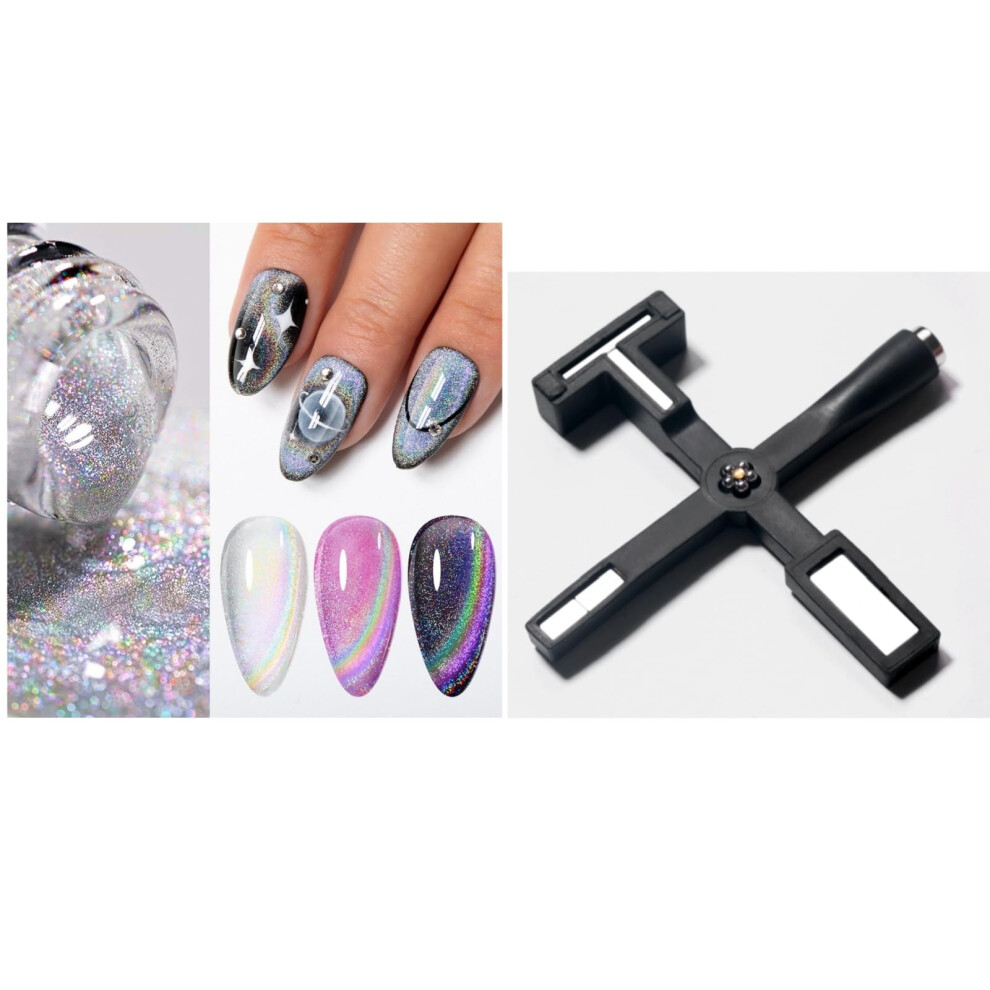 Reflective Cat Eye Gel Nail Polish Kit with 5in1 Magnetic Nail Art Tool for DIY Manicure