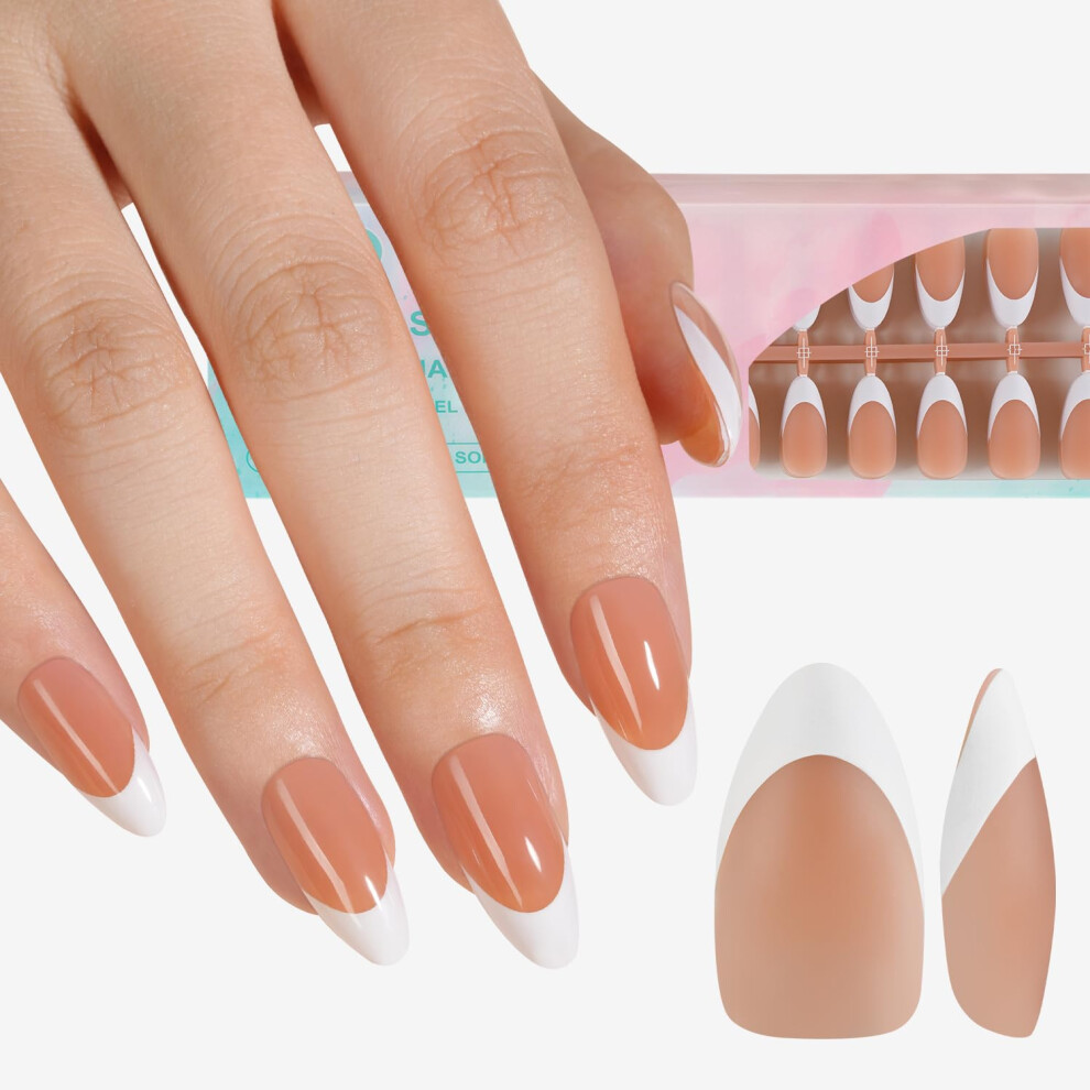 Brown 150Pcs Medium Almond French Gel Nail Tips Press On Nails, Breakresistant Soft Gel Set
