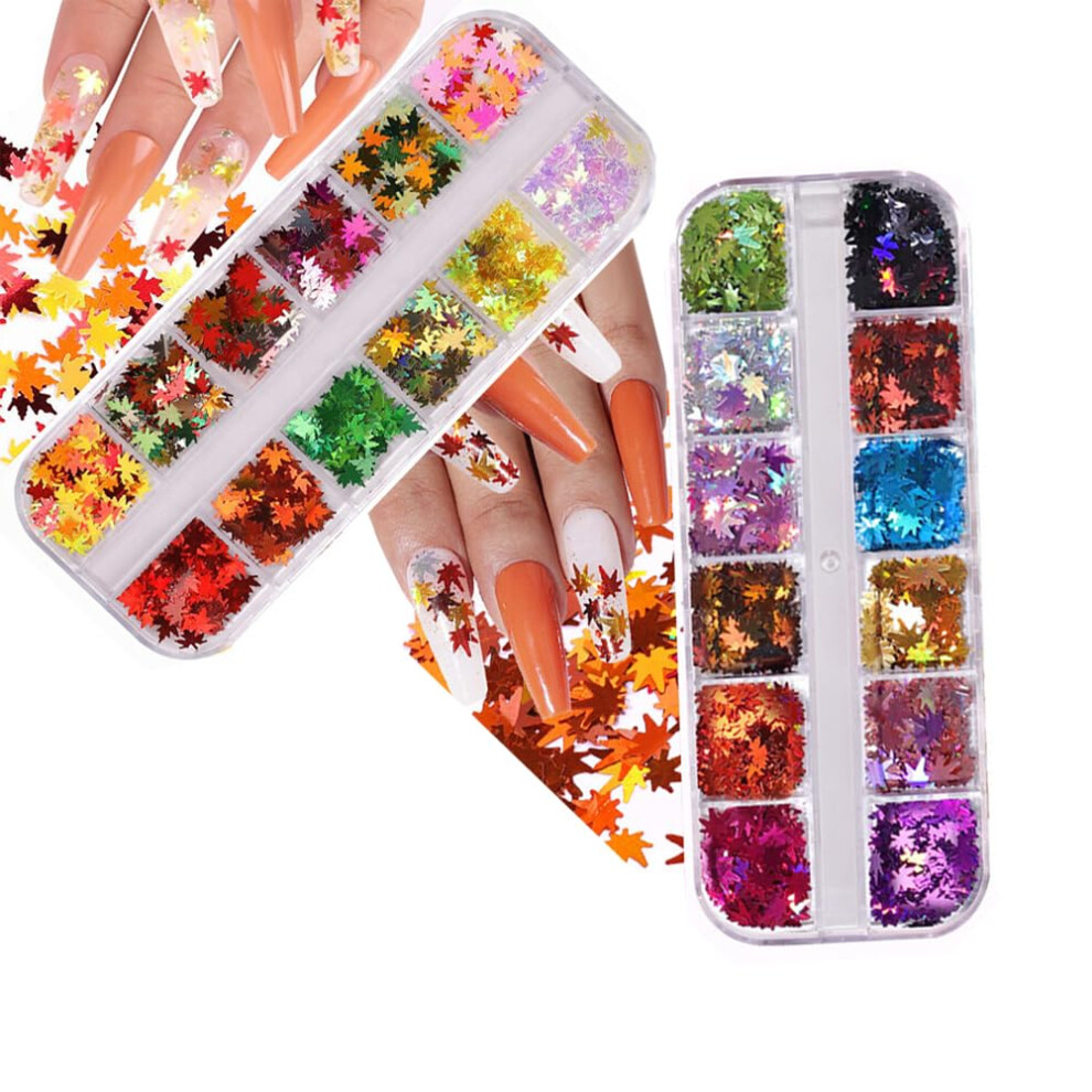 Nail Art Decoration Kit with 24 Grid Holographic Glitter Sequins and Rhinestones for DIY Manicure