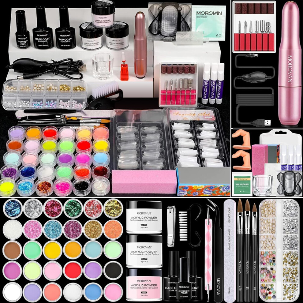 Acrylic Nail Kit for Beginners with Drill, Professional Set with Acrylic Powder, Glitter and Brushes