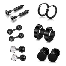 HeroNeo Fashion 12 Pcs Stainless Steel Stud Earring Men Screw Barbell Piercing Earrings