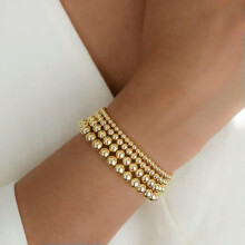 RSAMD 14K Gold Plated Copper Beaded Bracelet Stretchable Elastic Bracelets For Women-Gold-4mm