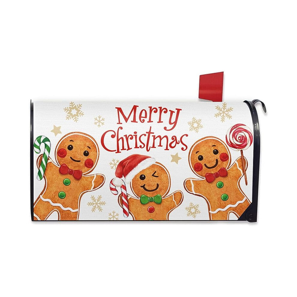 Merry Christmas Gingerbread Man Magnetic Mailbox Cover 21"X18", Peppermint Candy Decorative Wrap, Holiday Outdoor Yard Decoration 9433291395080