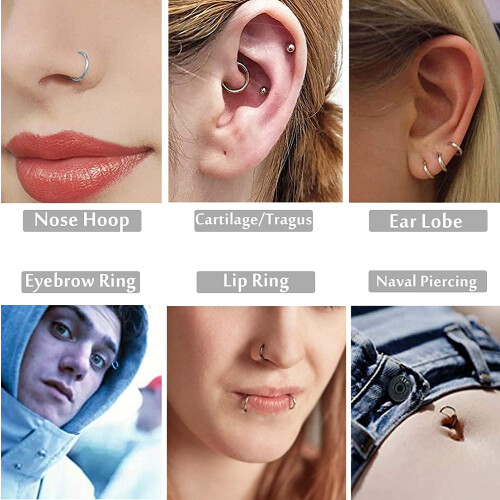 Jstyle10 τεμάχια 18G από ανοξείδωτο ατσάλι με αρθρωτό κλιπ, σκουλαρίκια με κρίκο και 2